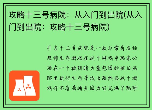 攻略十三号病院：从入门到出院(从入门到出院：攻略十三号病院)